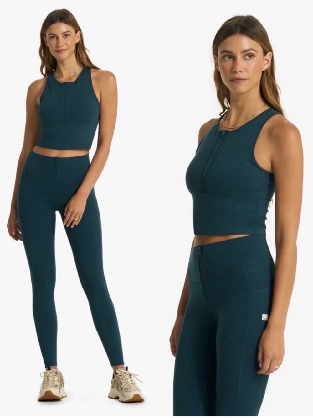 VUORI Teal High-Rise Zip Front Leggings With Side Pockets